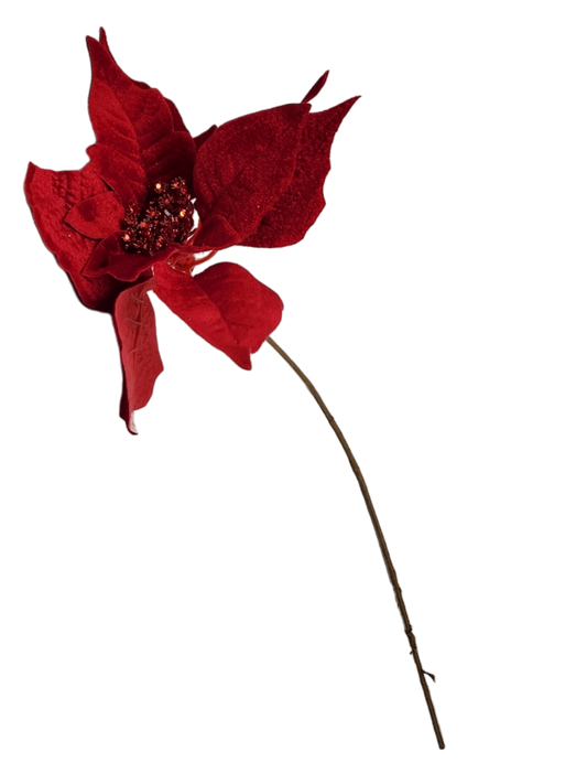 Red Poinsettia Pick - 9 inch Bloom - 20 Inch Stem