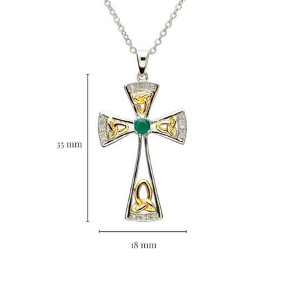 Celtic Trinity Emerald and Diamond Cross Necklace