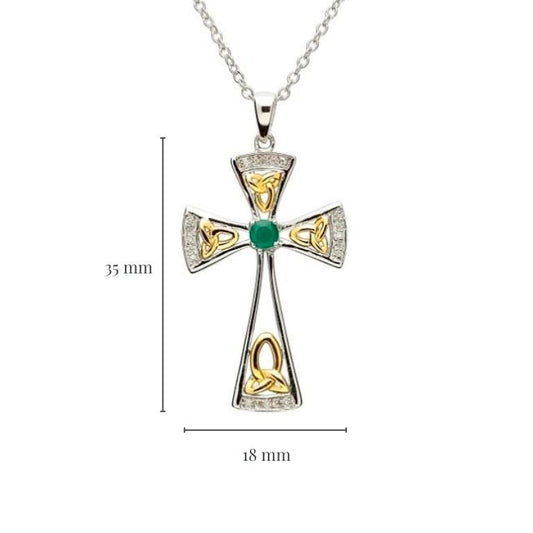 Celtic Trinity Emerald and Diamond Cross Necklace