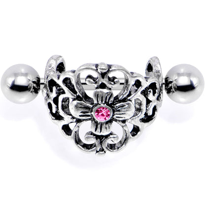 16G 1/2 Pink Gem Filigree Floral Cuff Cartilage Earring