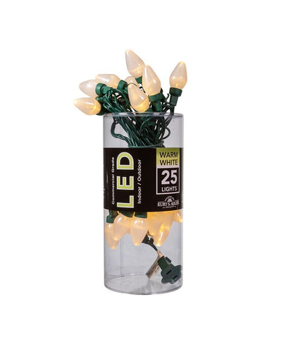 25-Light Warm White Pearl LED C7 Light Set With Green Wire