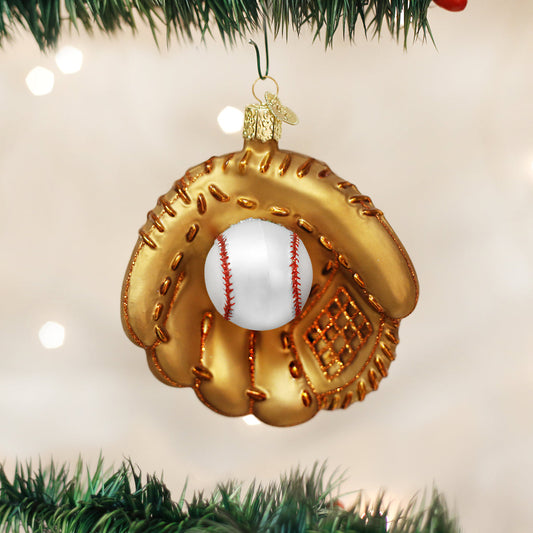 Baseball Mitt Glass Ornament