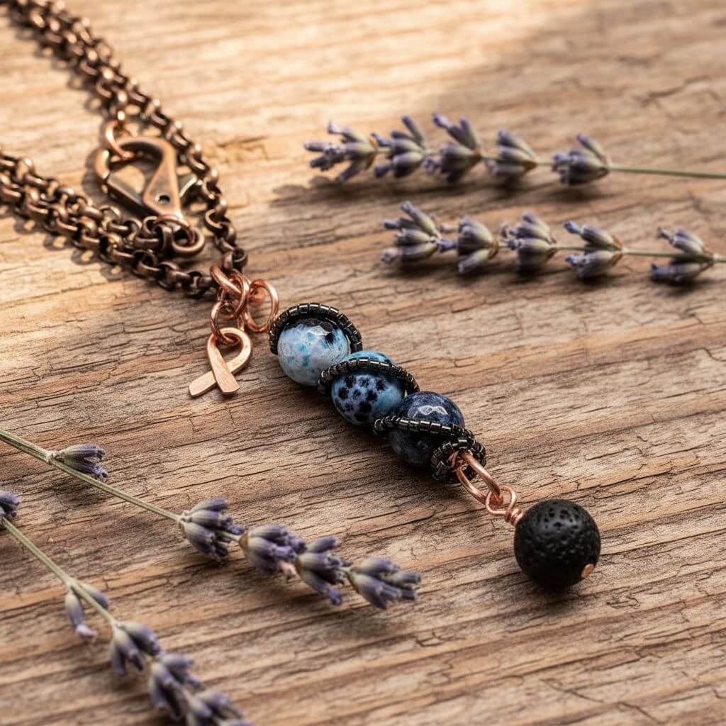 Child Abuse Awareness Agate Necklace With Lava Rock Bead