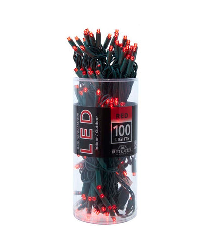 100-Light 5mm Red LED Green Wire Light Set