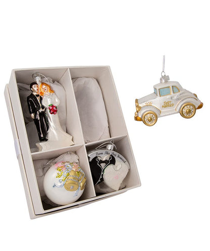Noble Gems Wedding Boxed Glass Ornaments - 4-Piece Box Set