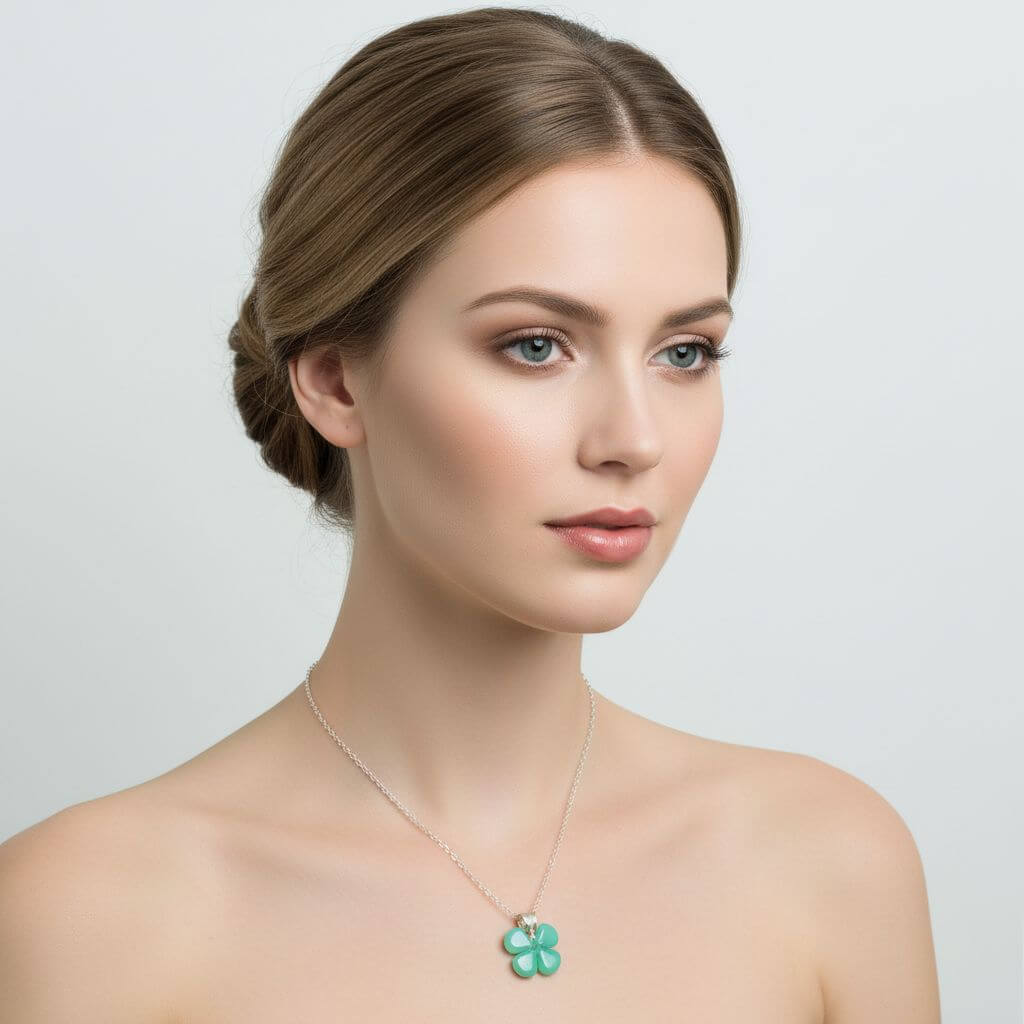 Mint Green Beaded Clover Necklace