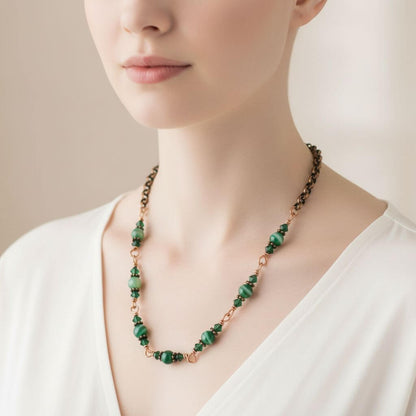 24 Inches Emerald Agate Wire Wrapped Necklace or Triple Wrap Bracelet