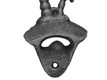 Rustic Silver Cast Iron Wall Mounted Palmtree Bottle Opener 6""