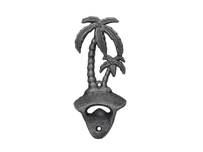 Rustic Silver Cast Iron Wall Mounted Palmtree Bottle Opener 6""