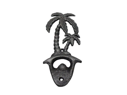 Rustic Silver Cast Iron Wall Mounted Palmtree Bottle Opener 6""