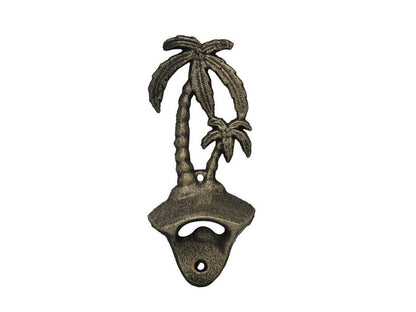 Rustic Gold Cast Iron Wall Mounted Palmtree Bottle Opener 6""