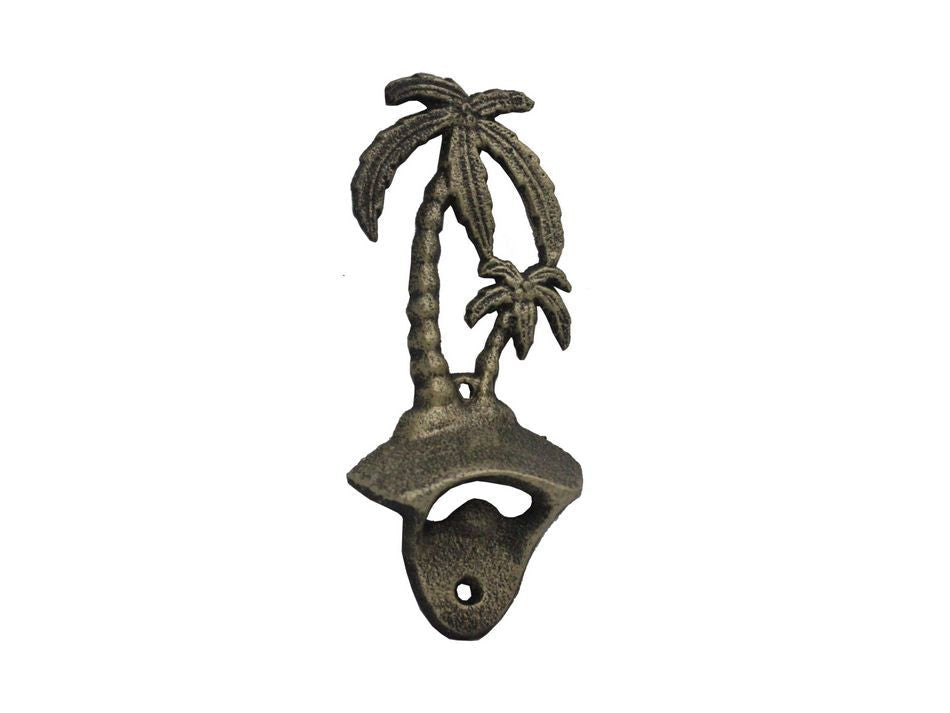 Rustic Gold Cast Iron Wall Mounted Palmtree Bottle Opener 6""