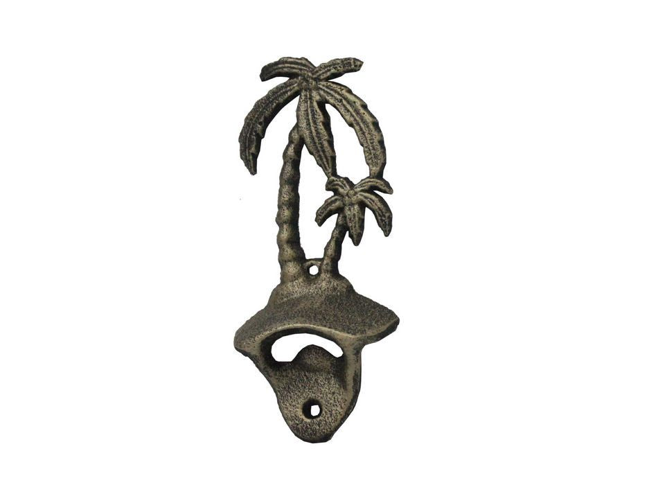 Rustic Gold Cast Iron Wall Mounted Palmtree Bottle Opener 6""