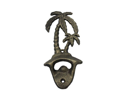 Rustic Gold Cast Iron Wall Mounted Palmtree Bottle Opener 6""