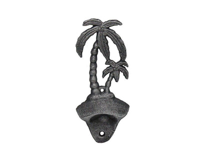 Rustic Silver Cast Iron Wall Mounted Palmtree Bottle Opener 6""