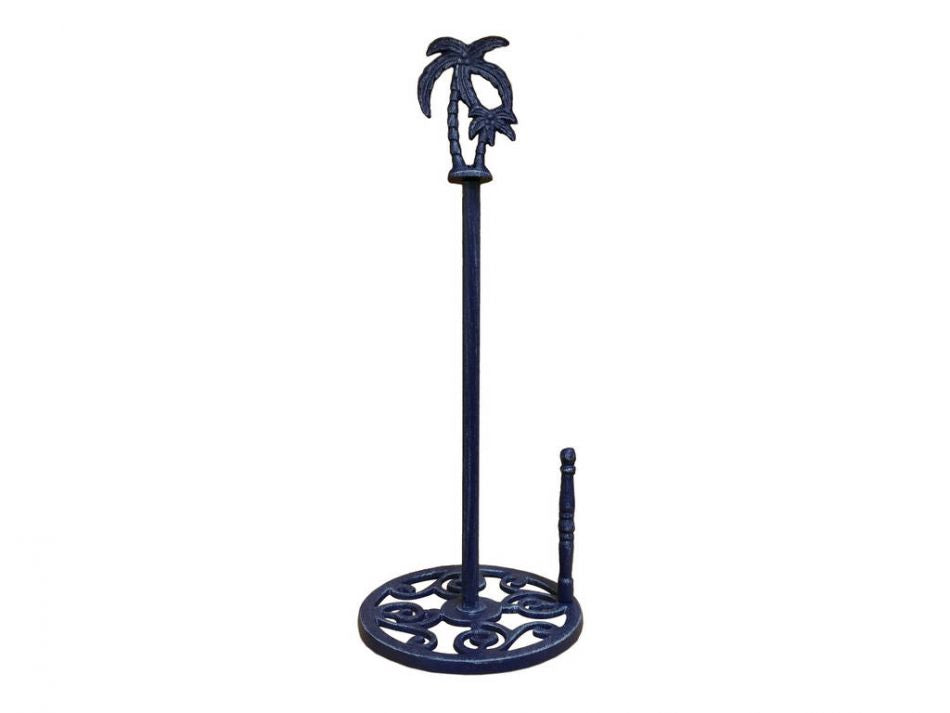 Rustic Dark Blue Cast Iron Palm Tree Paper Towel Holder 17""