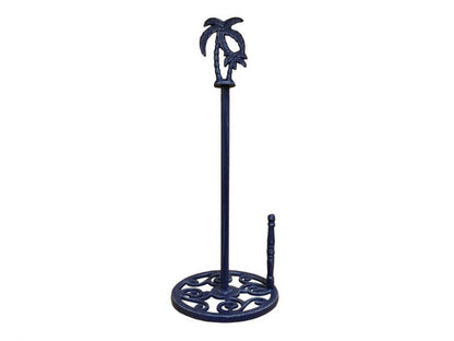 Rustic Dark Blue Cast Iron Palm Tree Paper Towel Holder 17""