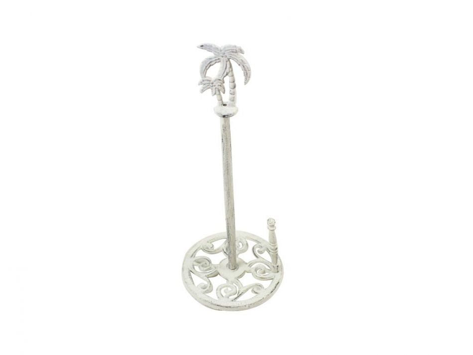Whitewashed Cast Iron Palm Tree Paper Towel Holder 17""