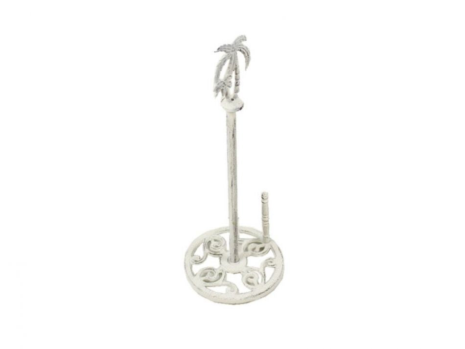Whitewashed Cast Iron Palm Tree Paper Towel Holder 17""