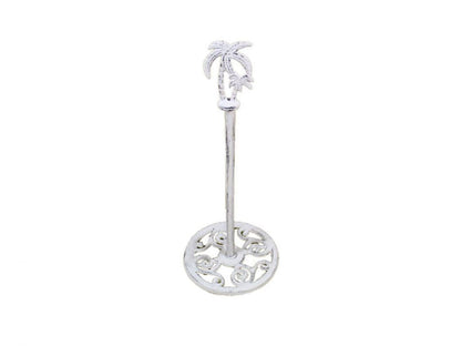 Whitewashed Cast Iron Palm Tree Extra Toilet Paper Stand 17""
