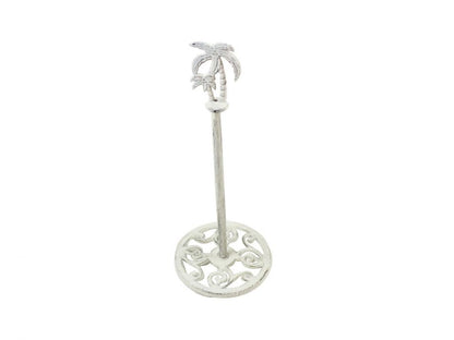 Whitewashed Cast Iron Palm Tree Extra Toilet Paper Stand 17""