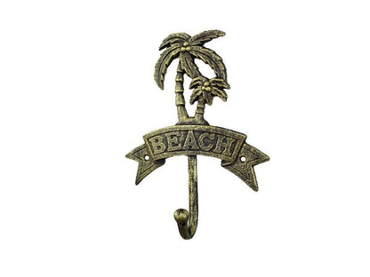 Rustic Gold Cast Iron Palm Tree Beach Hook 8""