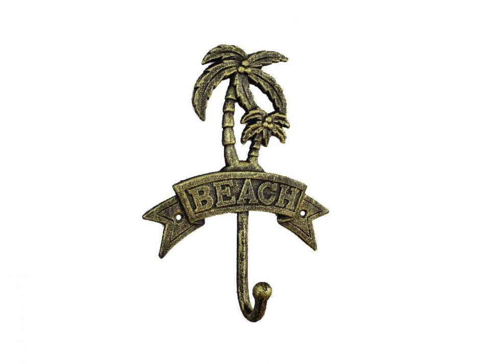 Rustic Gold Cast Iron Palm Tree Beach Hook 8""