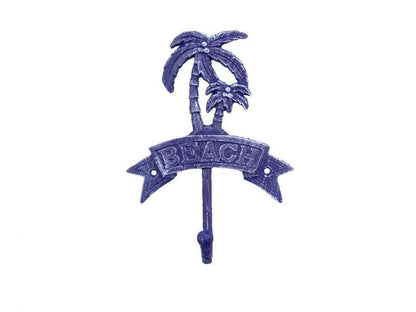 Rustic Dark Blue Cast Iron Palm Tree Beach Hook 8""