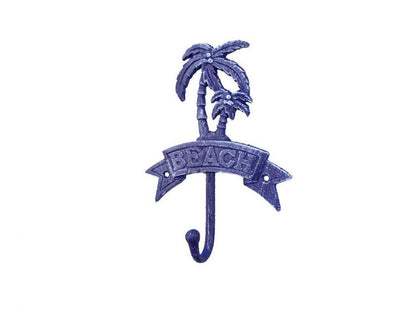 Rustic Dark Blue Cast Iron Palm Tree Beach Hook 8""