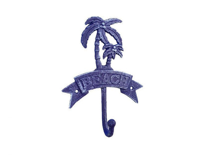 Rustic Dark Blue Cast Iron Palm Tree Beach Hook 8""