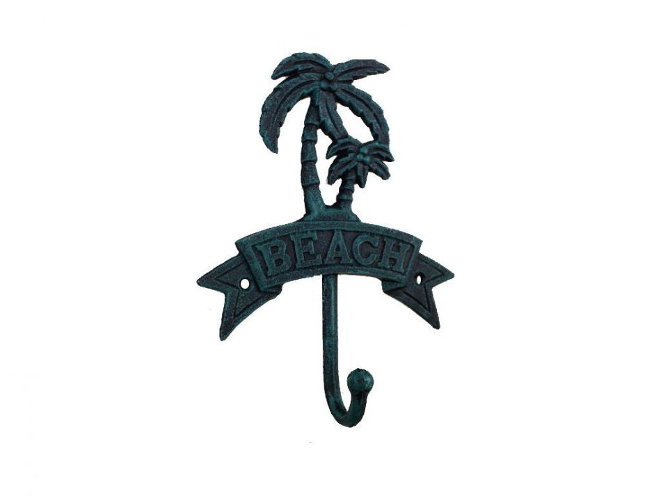 Seaworn Blue Cast Iron Palm Tree Beach Hook 8""