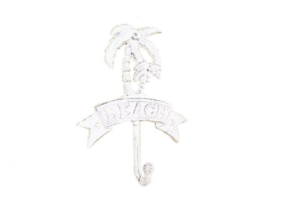 Whitewashed Cast Iron Palm Tree Beach Hook 8""