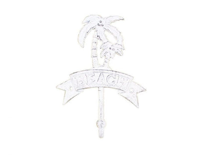 Whitewashed Cast Iron Palm Tree Beach Hook 8""