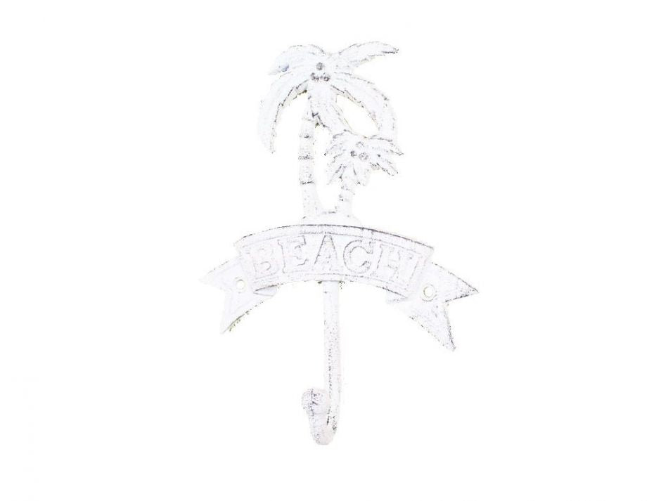 Whitewashed Cast Iron Palm Tree Beach Hook 8""