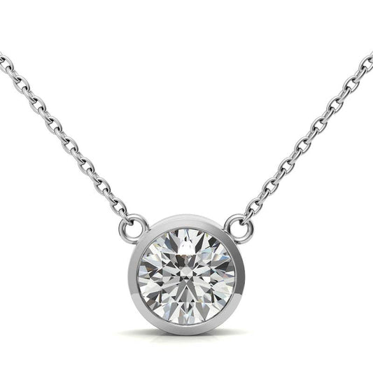 2.00 CTW AGI Certified Round Brilliant Lab Grown Diamond Bezel Pendant in 14K White or Yellow Gold