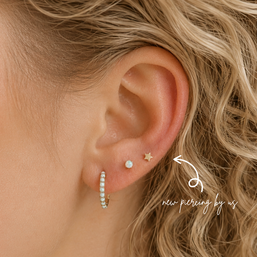 14K Solid Gold 2mm Opal Threadless Labret Flat Back Earring