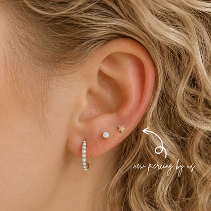 14K Solid Gold 2mm Opal Threadless Labret Flat Back Earring