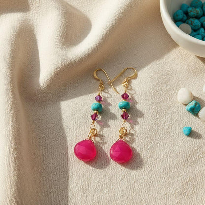 Gold Filled Wire Wrapped Pink Turquoise Gemstone Earrings