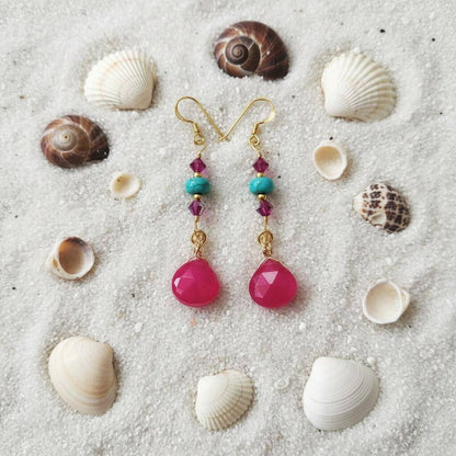 Gold Filled Wire Wrapped Pink Turquoise Gemstone Earrings