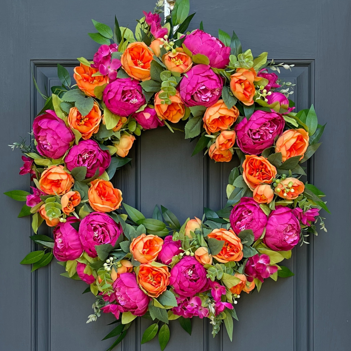 Bright Pink & Orange Peony Wreath