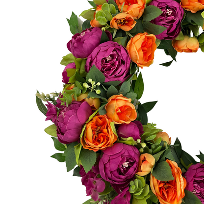 Bright Pink & Orange Peony Wreath