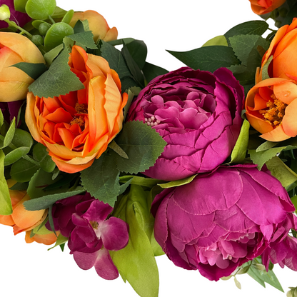 Bright Pink & Orange Peony Wreath