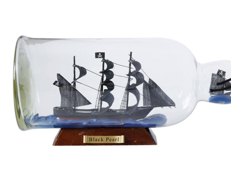 Black Pearl Model Ship in a Glass Bottle 11""