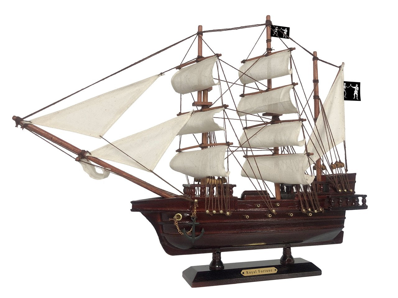 Wooden Black Bart's Royal Fortune White Sails Pirate Ship Model 15""