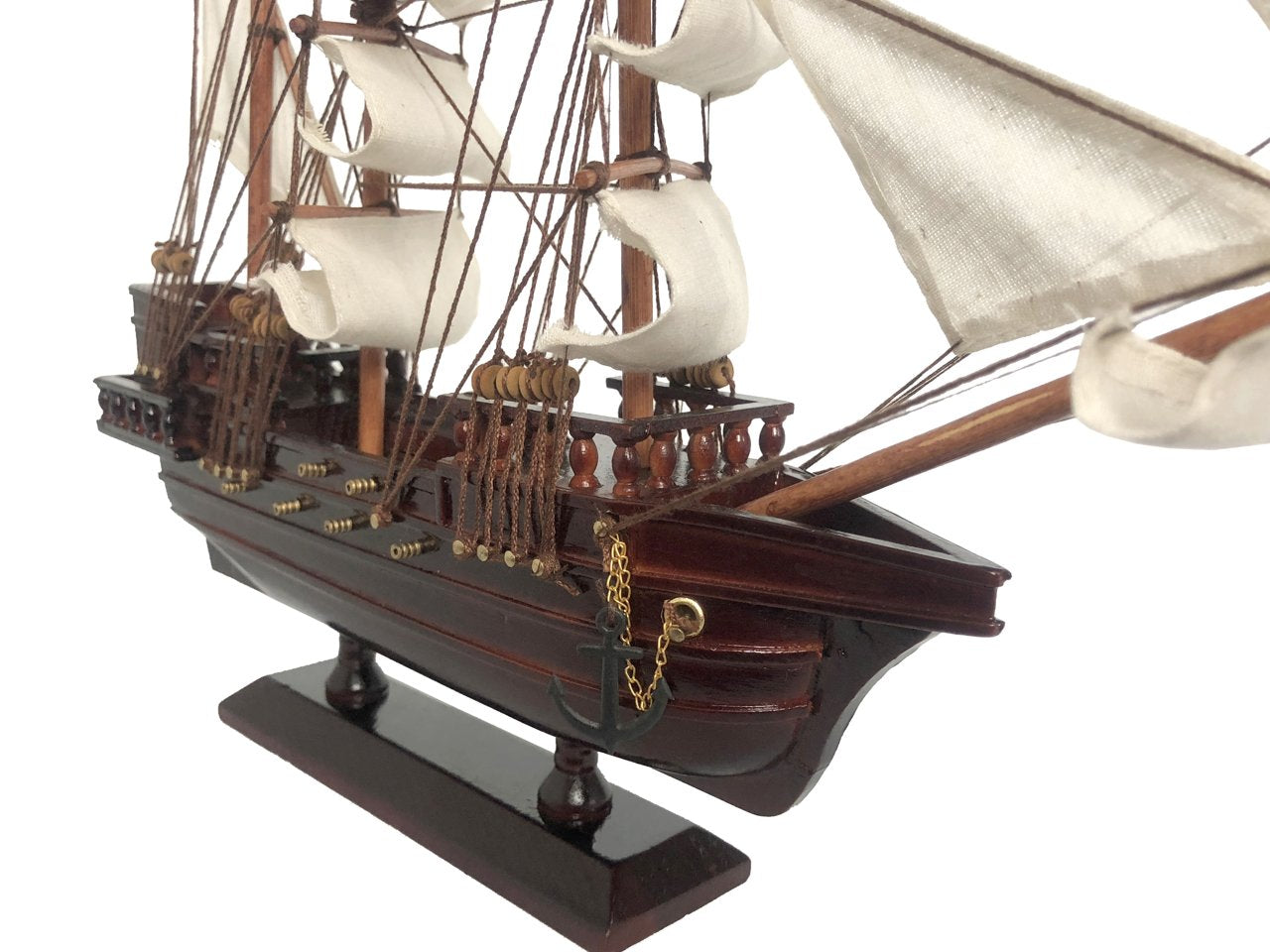 Wooden Caribbean Pirate White Sails Model Ship 15""