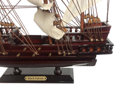 Wooden Captain Kidd's Black Falcon White Sails Pirate Ship Model 20""