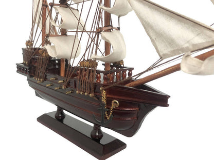 Wooden Captain Kidd's Black Falcon White Sails Pirate Ship Model 20""