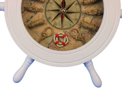 Wooden White Ship Wheel Knot Faced Clock 12""