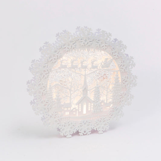 Lighted Spinning Water Globe Snowflake Wreath