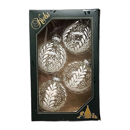 Krebs Value Glass Ball 4 pack - Snowy Botanical on White